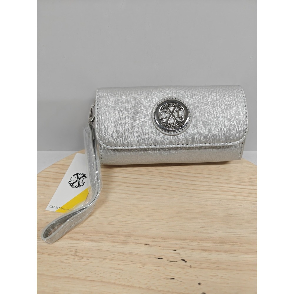 CXL by Christian Lacroix Clutch Wristlet‎ Womens Small Silver Bali Caviar Logo